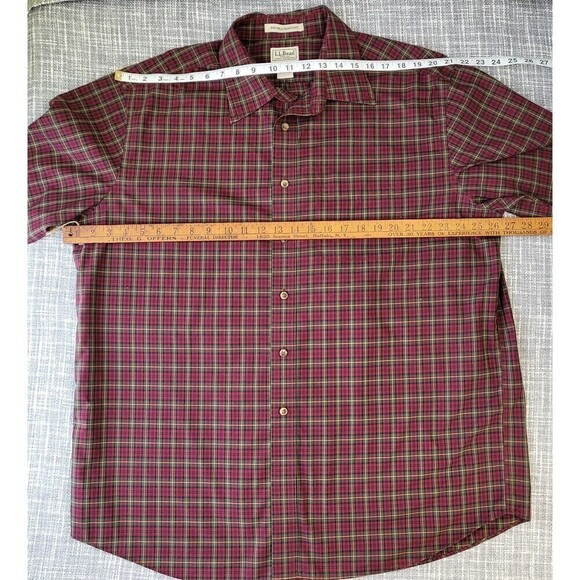 L.L. BEAN Wrinkle Resistant Plaid Shirt Mid-Weight Cotton Red Green Men's XL - Picture 7 of 13